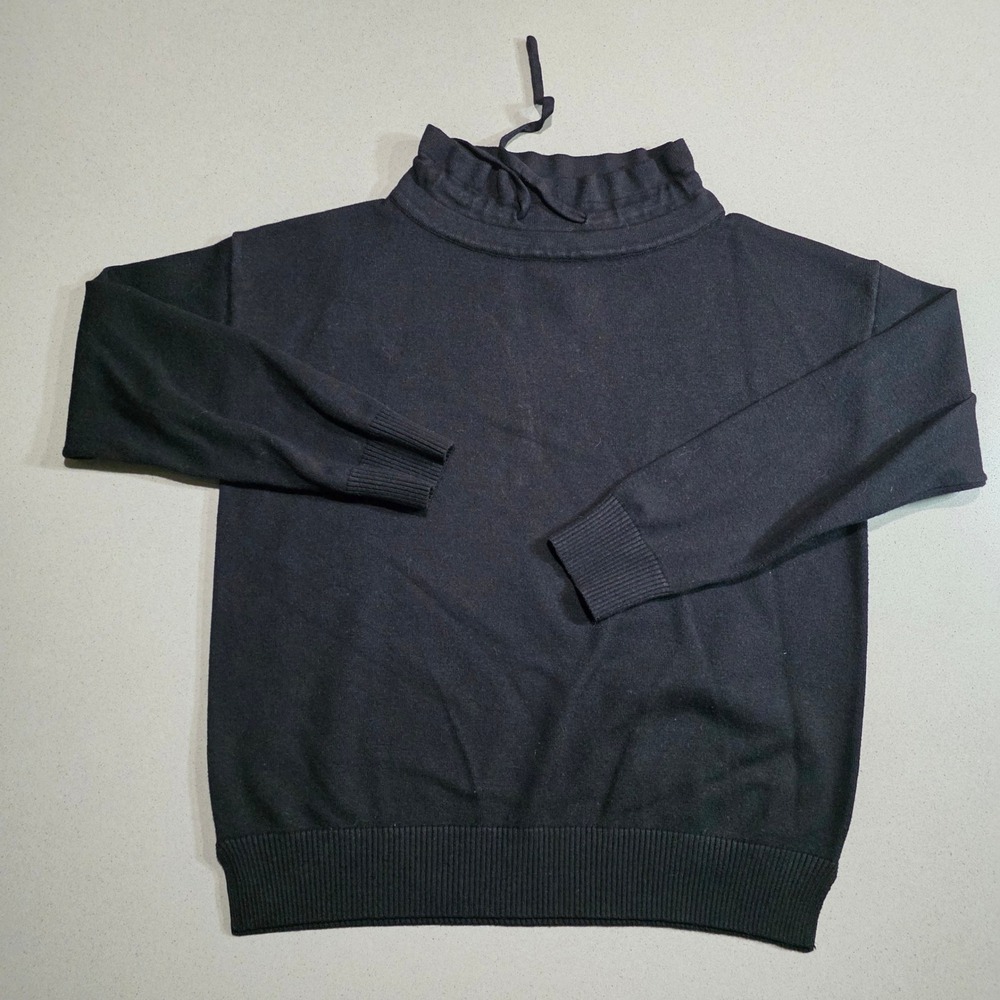 Womens Black Funnel Neck Drawstring Knit Sweater Long Sleeve Ribbed Trim Small